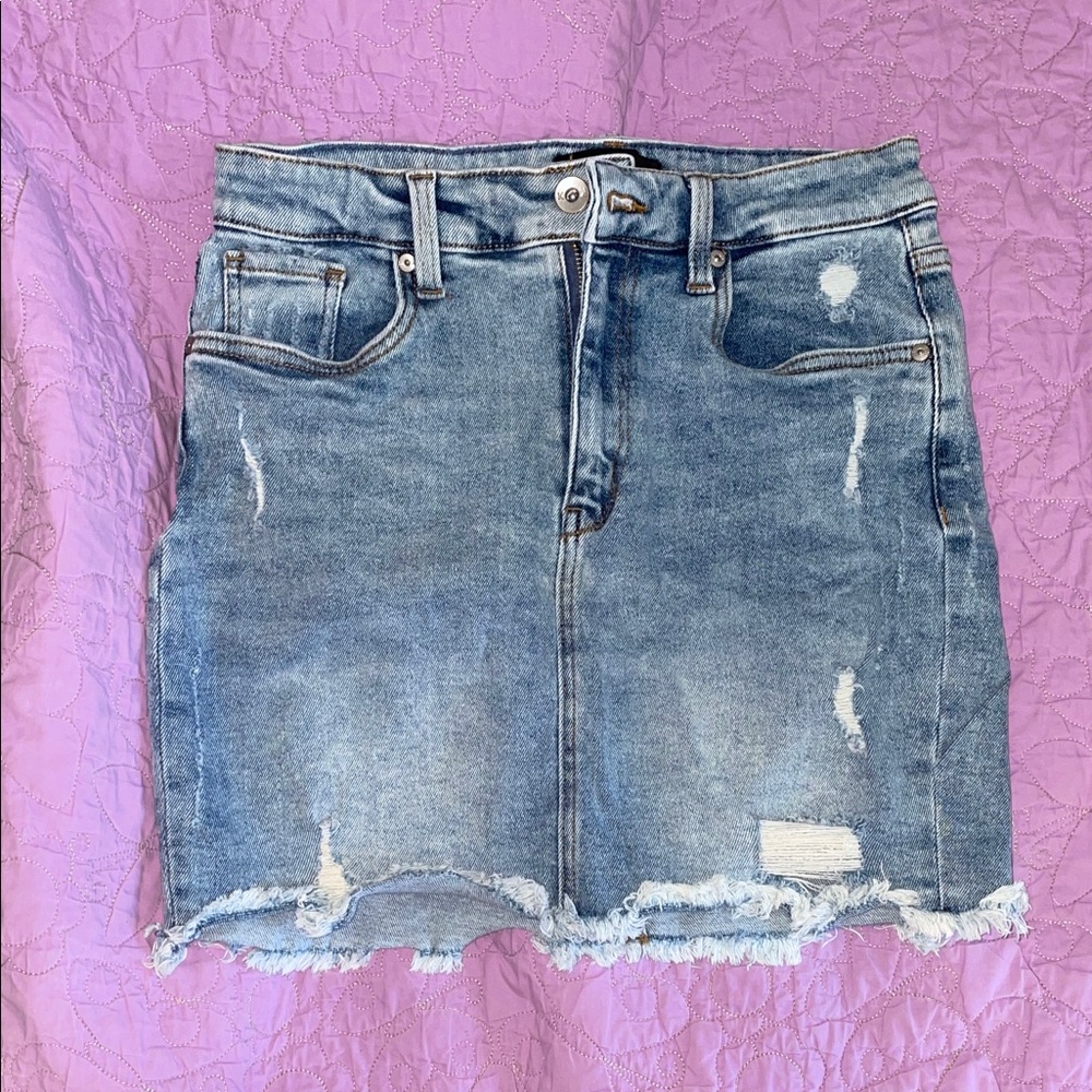Kendall & Kylie Blue Distressed Mini Skirt